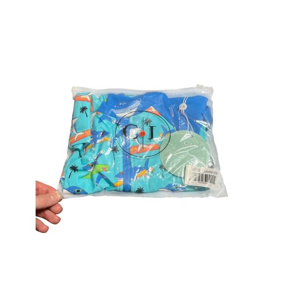 Caden Lane Longsleeve Rash Guard Swim Romper Shortie in Blue, 12-18mos, NWT - Picture 2 of 10